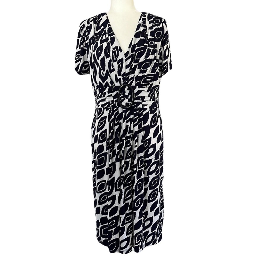 Julian Taylor Navy & White Short Sleeve Dress / 14